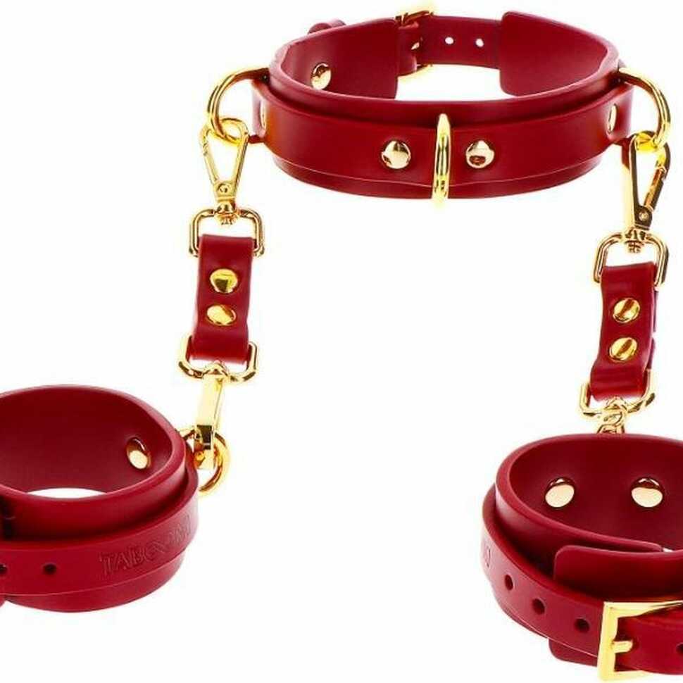 Bordeaux D-ring halsband & handboeien set