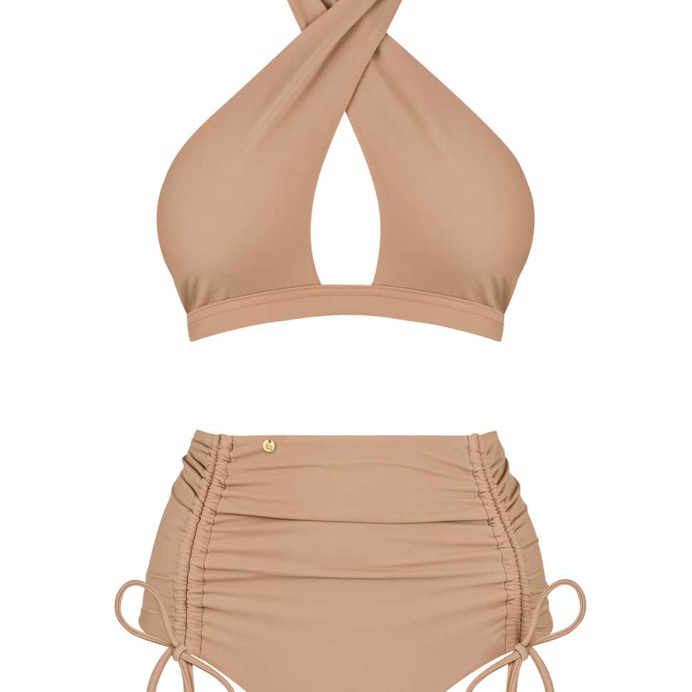 Beige bikini met hoge taille